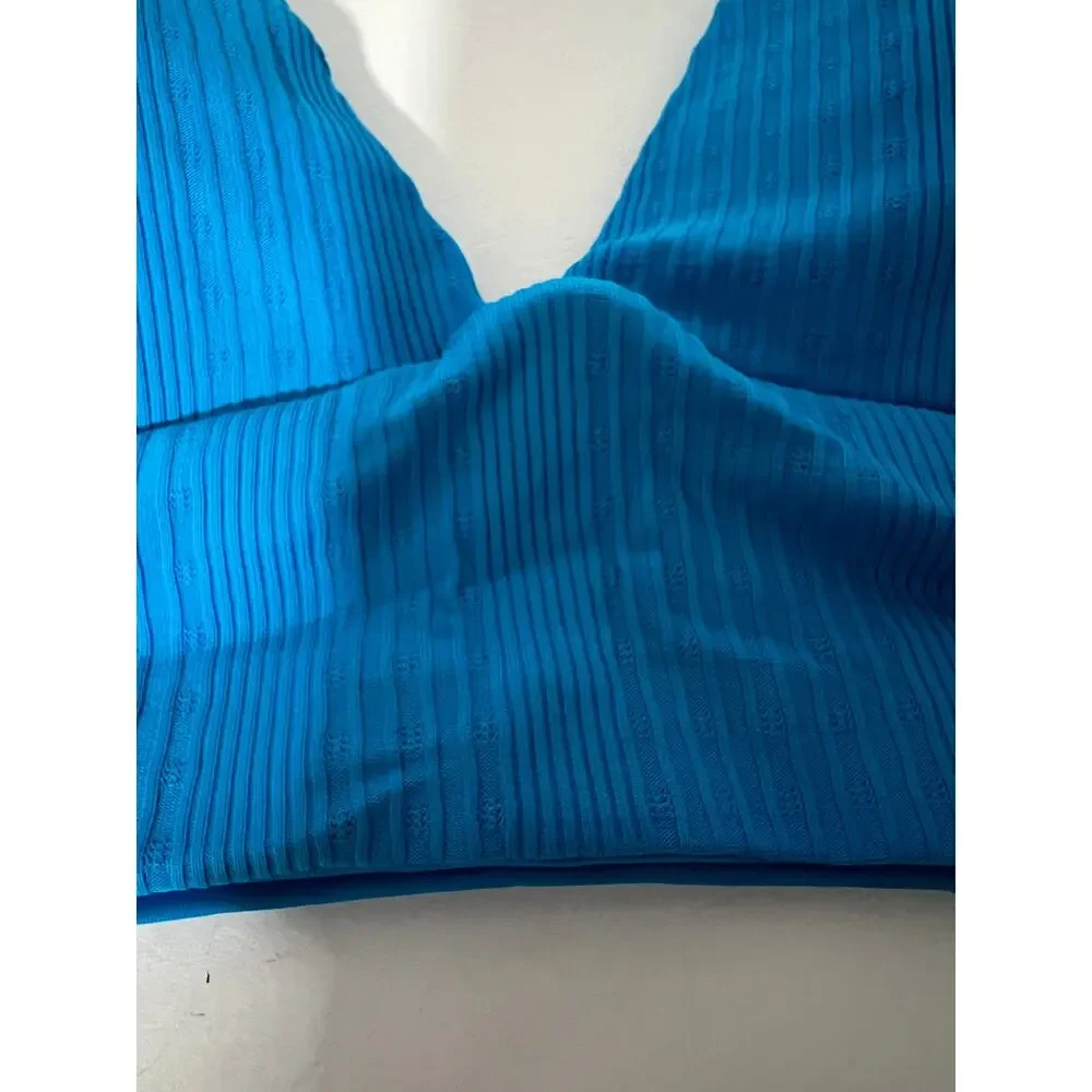 NWT L*Space Women's Ribbed Pointelle Winnie Bikini Swim Top Electric Blue Size L